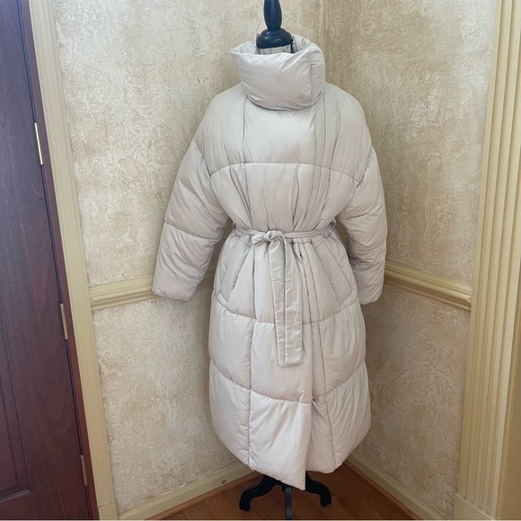 MANGO Ivory Midi Puffer Winter Coat Blanket Wrap around with Belt and Ho… - Picture 4 of 15